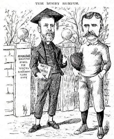 Rev. Frank Marshall (left) portrayed in a satirical cartoon