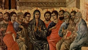 A typical Western image of the Pentecost. Duccio di Buoninsegna (1308)