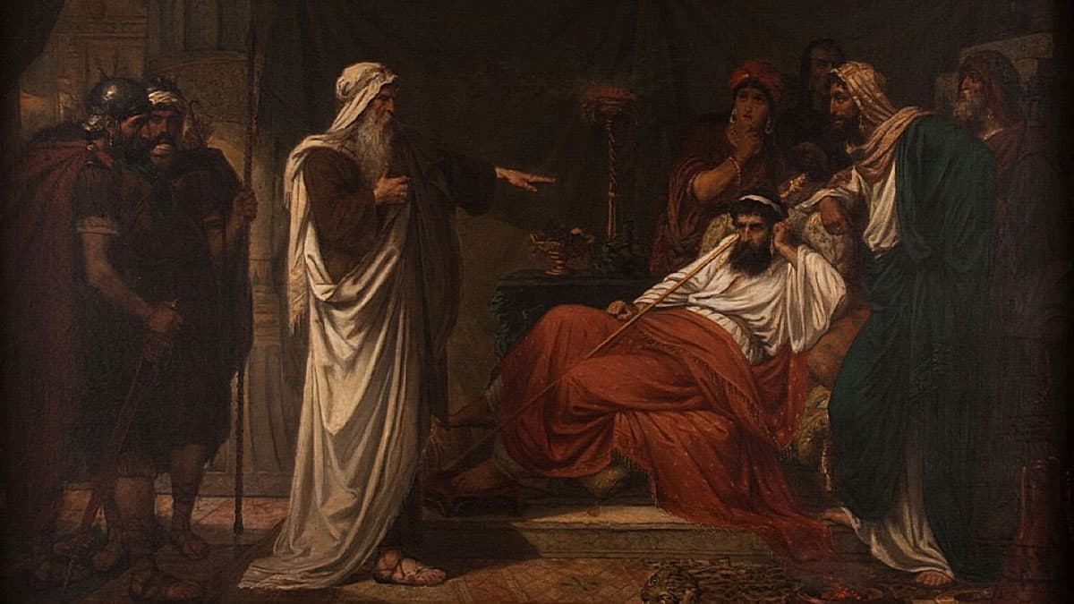 The Prophet Nathan rebukes King David, oil on canvas by Eugène Siberdt, 1866-1931 (Mayfair Gallery, London)
