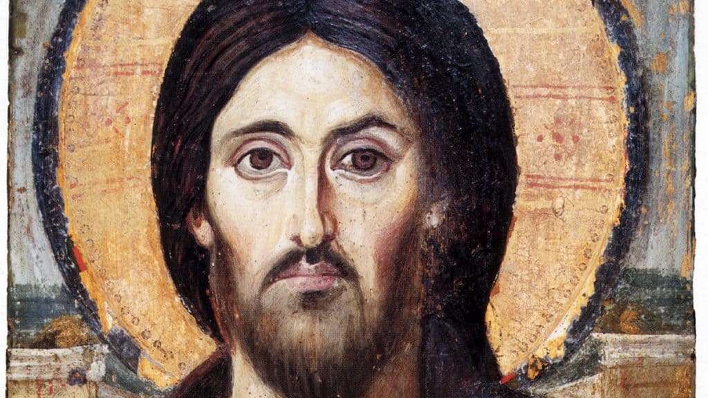 The oldest known icon of Christ Pantocrator – Saint Catherine's Monastery. The halo is a representation of the divine Logos of Christ, and the two different facial expressions on either side emphasize Christ's dual nature as both divine and human