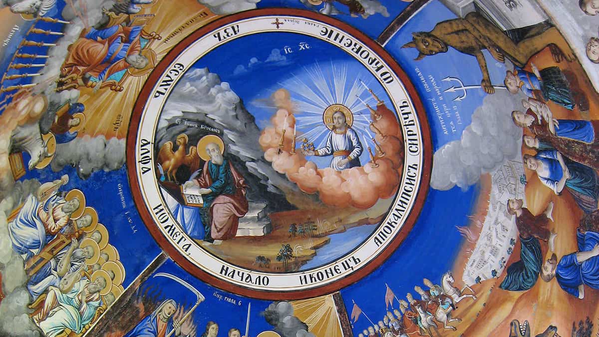 Apocalypse depicted in Christian Orthodox traditional fresco scenes in Osogovo Monastery